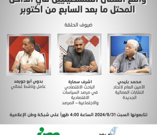 حلقة جديدة ينتجها مرصد السياسات الاقتصادية والاجتماعية  تناقش واقع العمال الفلسطينيين في الداخل المحتل ما بعد السابع من اكتوبر - برومو